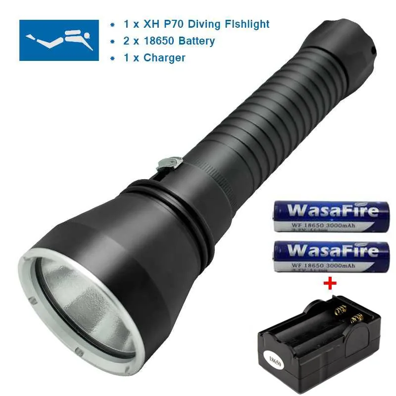 Светодиодный фонарик XHP70 для подводного плавания с аквалангом 5000 люмен погружной
