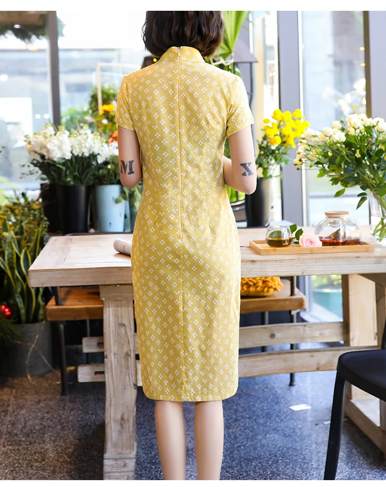 Женское вечернее Платье До Колена Ципао с коротким рукавом и воротником мандарин