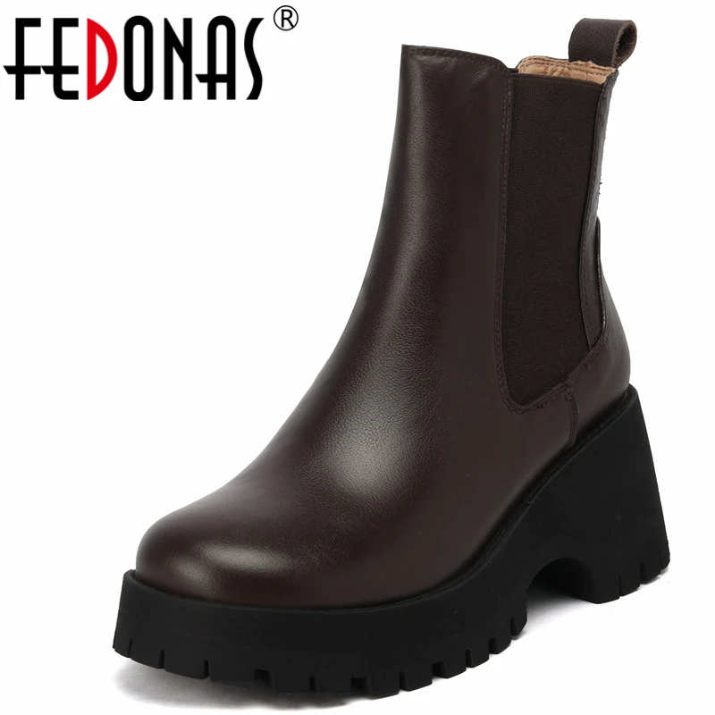 

Женские ботильоны из натуральной кожи FEDONAS, Классические повседневные рабочие ботильоны на платформе и толстом каблуке, сезон осень-зима