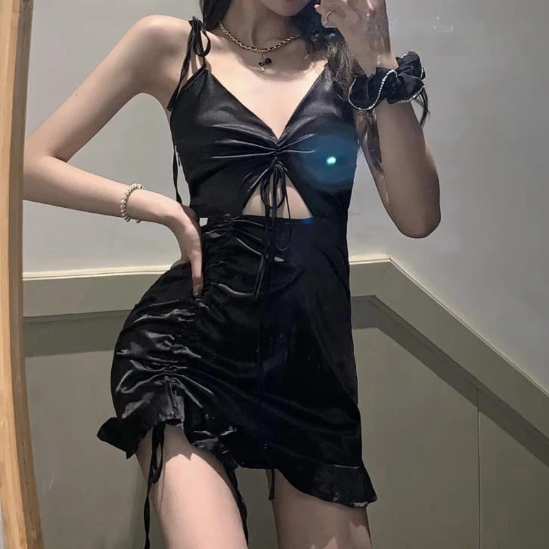 

Women Sexy Bodycon Party Dresses Backless Spaghetti Straps Clubwear Mini Dress low neck drop shipping Y47