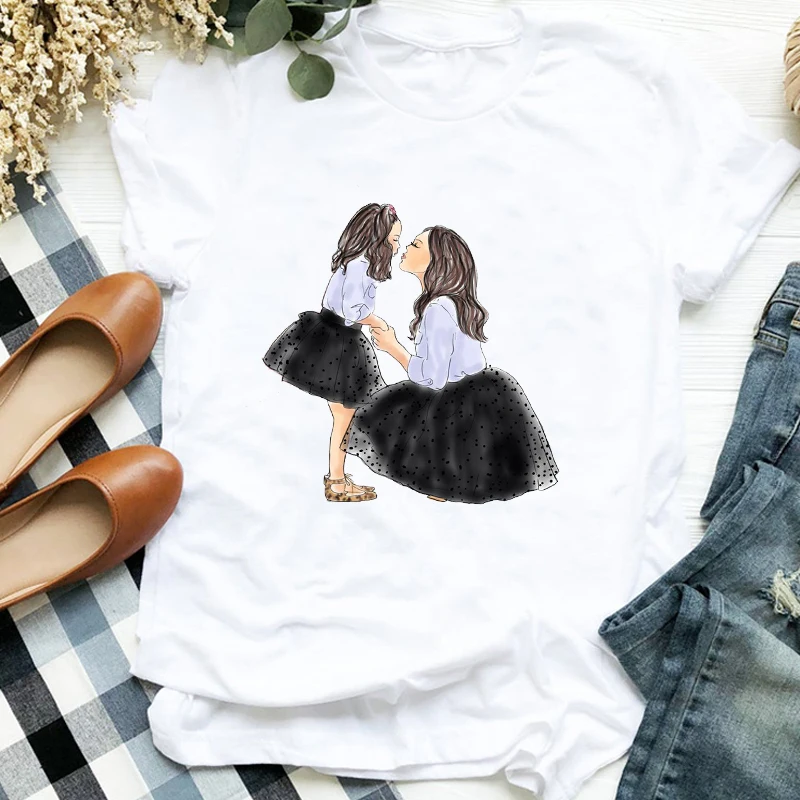 

Мать и дочь 90 с детским принтом, модная обувь для мамы; Женская графический принт футболка женская рубашка повседневная одежда, красивая одежда, симпатичная одежда,