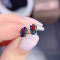 s925 opal stud earrings natural black opal studs real 925 silver black color gemstone fire secret birthstone