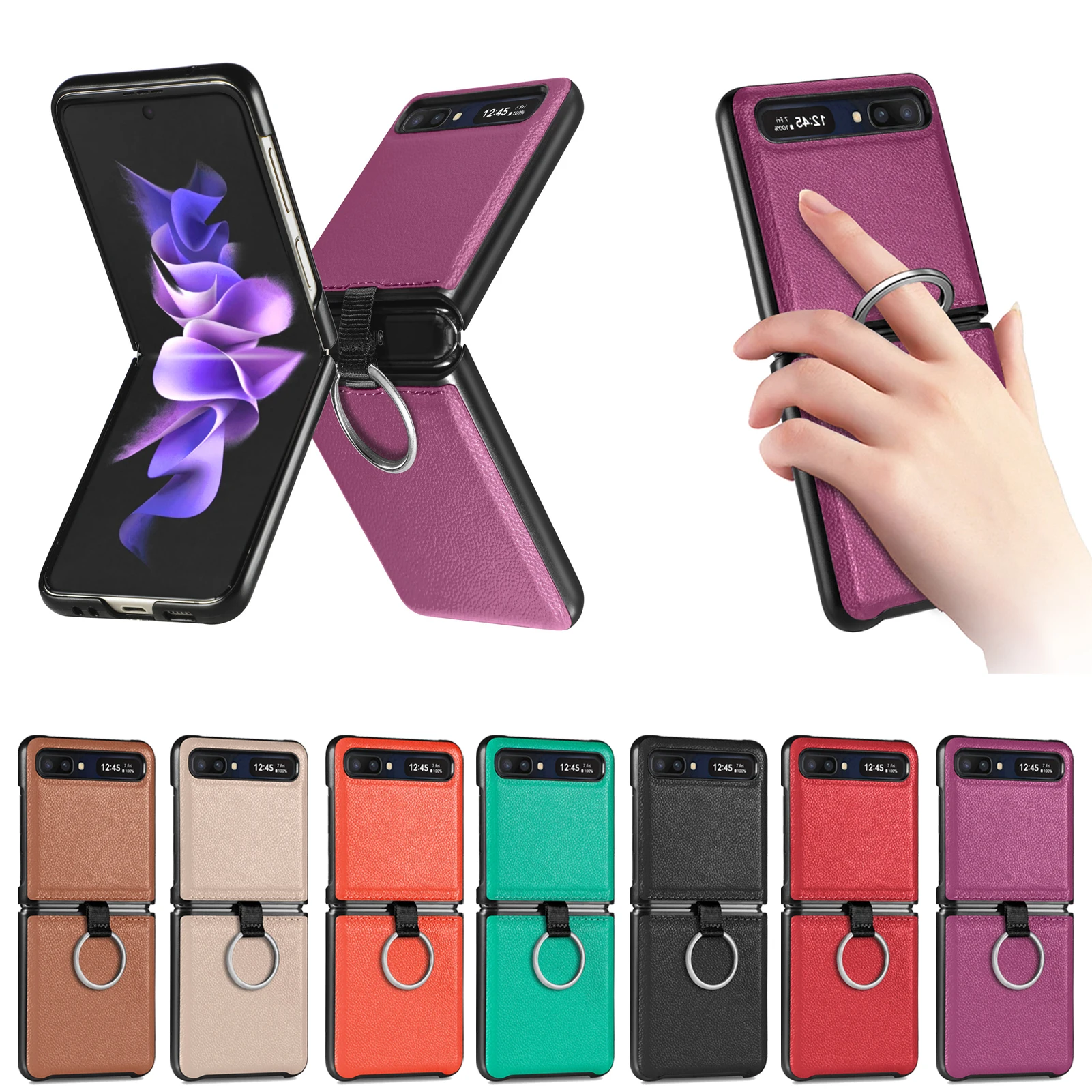 

Ring Buckle Leather Case Folding For Samsung Galaxy Z Flip3 Anti-theft Leather Case For Samsung Galaxy Z Flip3 Phone Cover Case