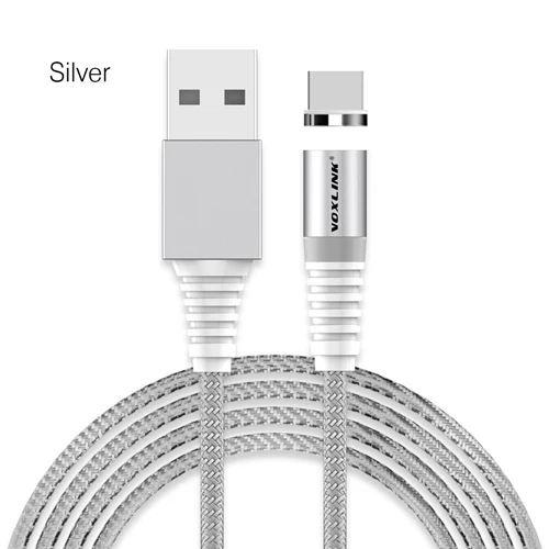 VOXLINK светодиодный магнитный usb-кабель для iPhone Xs Max 8 7 6 и кабель USB type C и кабель Micro usb для samsung Xiaomi huawei htc USB C - Цвет: Silver for Type C