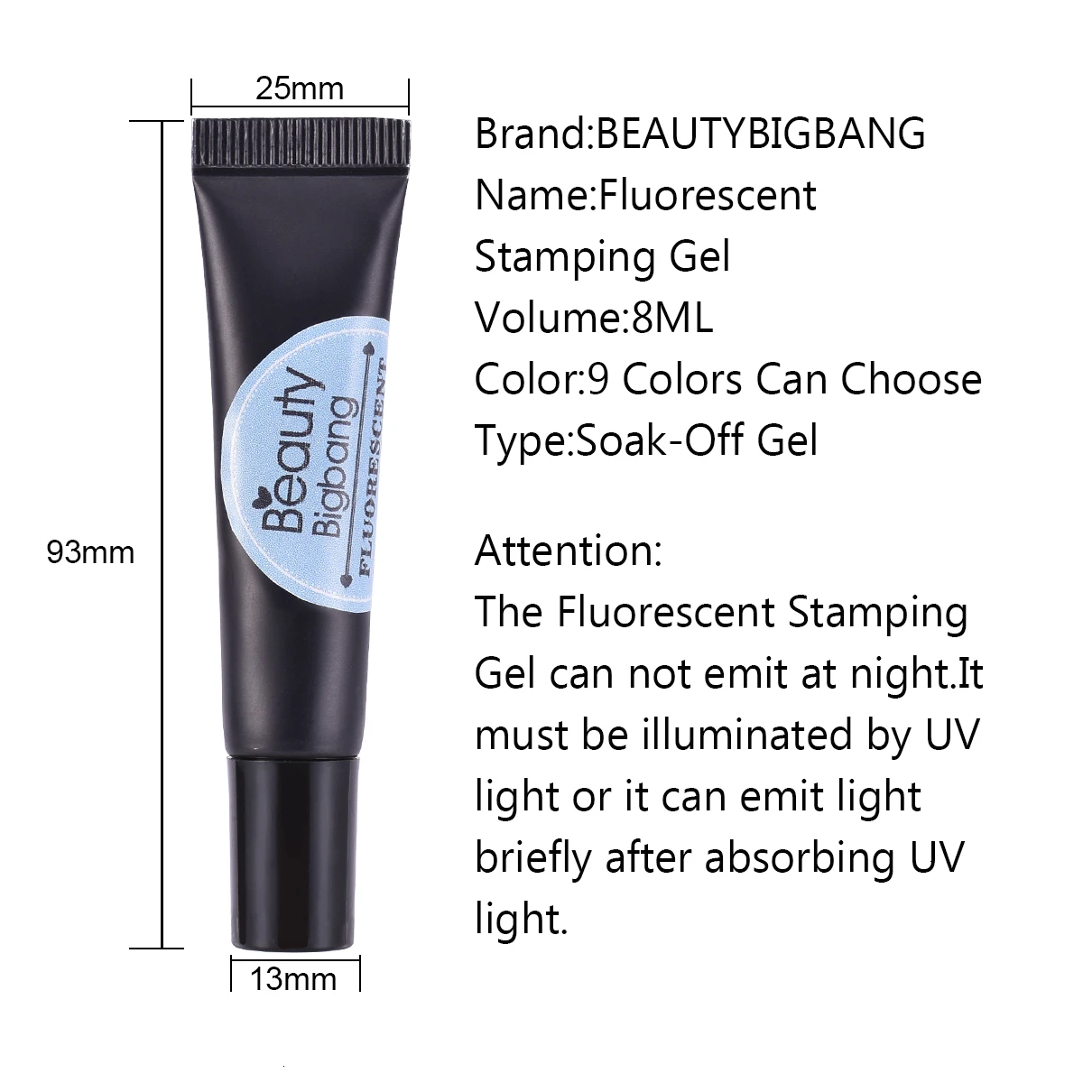 Флуоресцентный неоновый гель для стемпинга BEAUTYBIGBANG 8 мл цветной лак ногтей