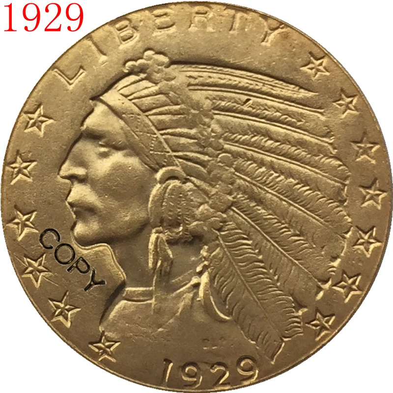 

24-каратный позолоченный 1929 $5 Золотой Индийский Половина монета с изображением орла копия