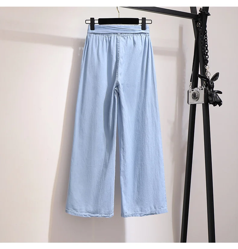 plus size Summer wide-leg Pants Suits Female Small fresh Simple Embroidery Patchwork Tshirt and Straight Two-piece sets |