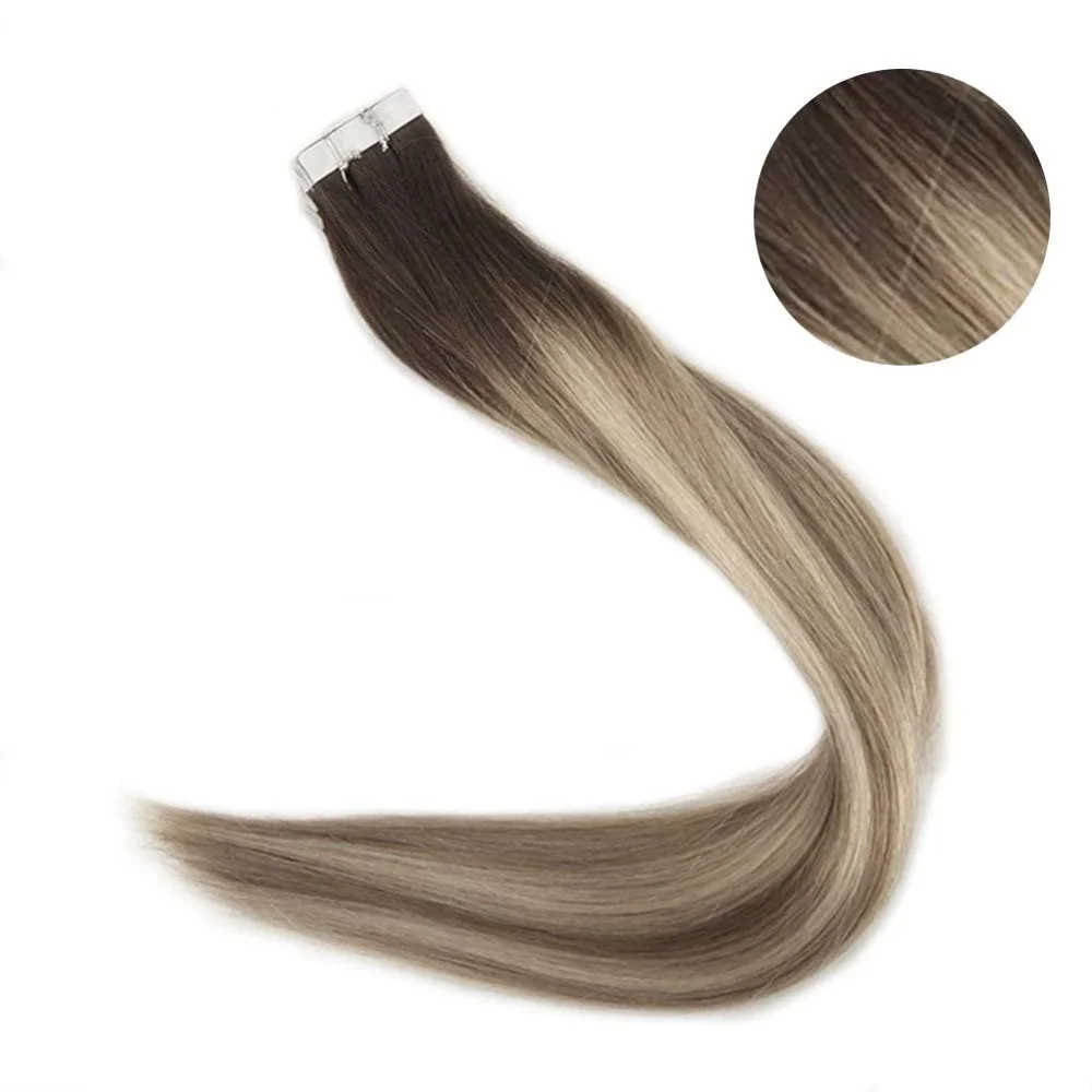 3 8 22 Полностью блестящие волосы на ленте, натуральные человеческие волосы для наращивания, 20 шт., 50 г, бесшовные волосы на ленте, машина для производства Remy - Цвет: 3 8 22