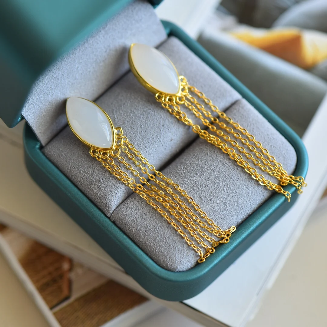 

Certified Vintage Silver Jade Earrings S925 Sterling Silver Jade Jasper Earrings for Women Jewelry Classic drop earrings