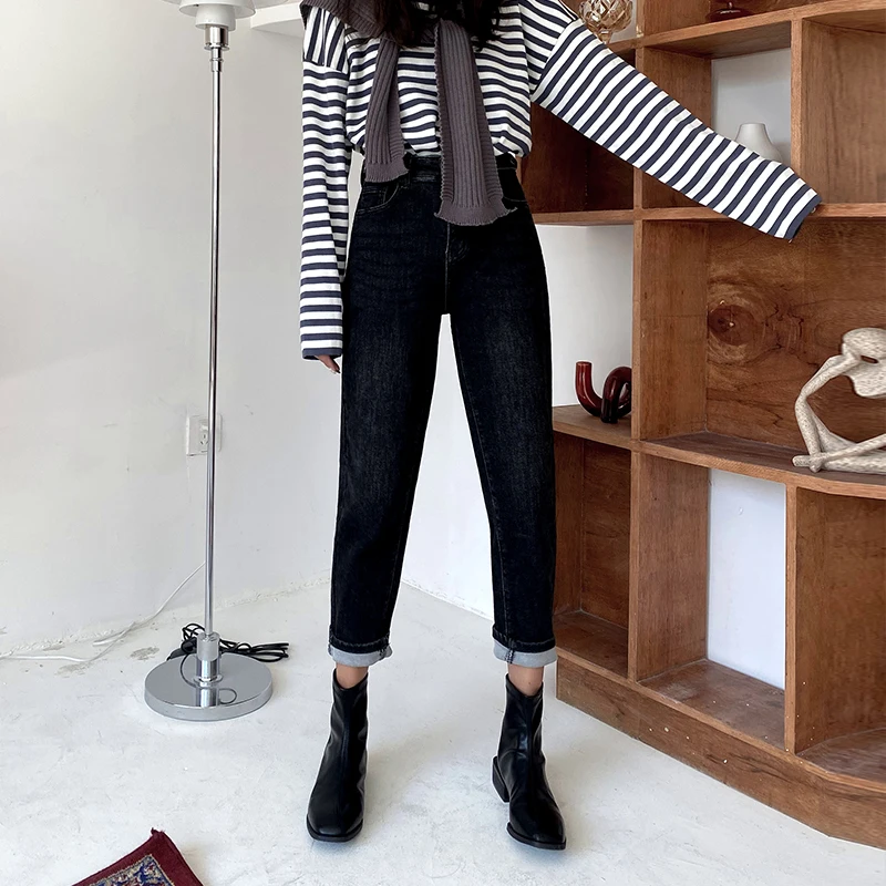 

Make dad jeans women in new winter show thin tall waist straight show high haroun pants of woman