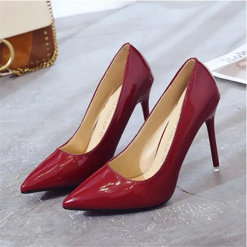 

2020 HOT Women Shoes Pointed Toe Pumps Patent Leather Dress High Heels Boat Shoes Wedding Shoes Zapatos Mujer Blue White