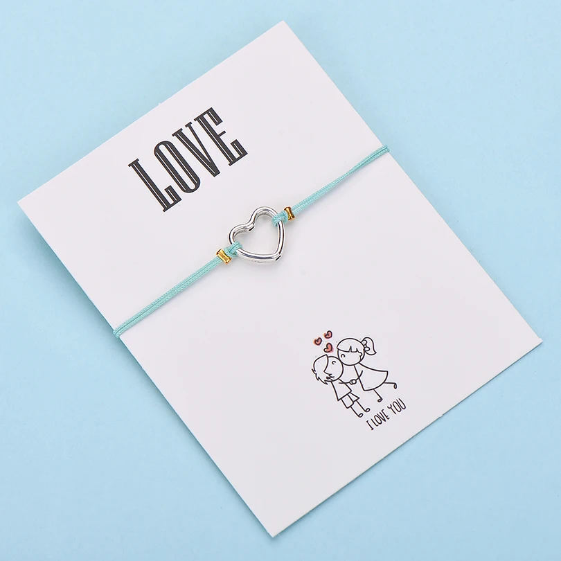 IYOE Wish Card браслеты с сердечком для любви подарок для пары полое сердце многоцветная веревка для женщин и мужчин браслет подарок на день рождения