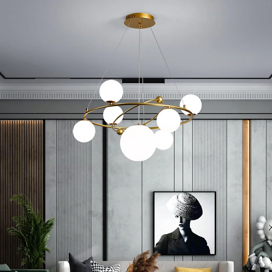 Creative Planet Pendant Light Circular Glass Ball Ceiling Hanging Living Room Lighting Fixture Dining Lamp | Лампы и освещение