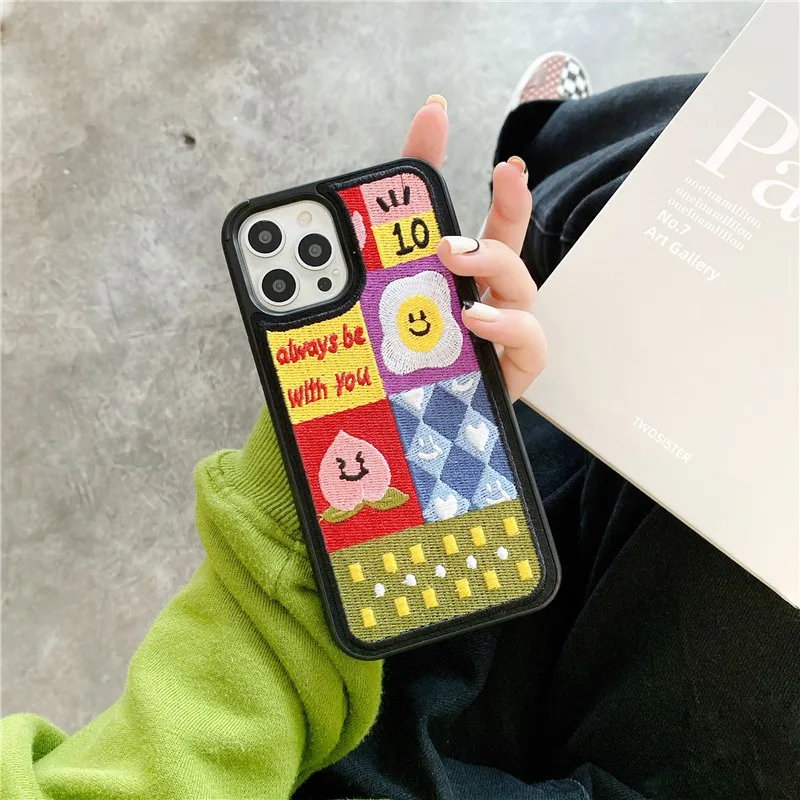 

Cute Korea Embroidered Milk tea cup Phone Cover Case For Iphone X 11 pro Xs Max Xr 10 8 7 Plus se 4.7 Luxury hard Coque Fundas