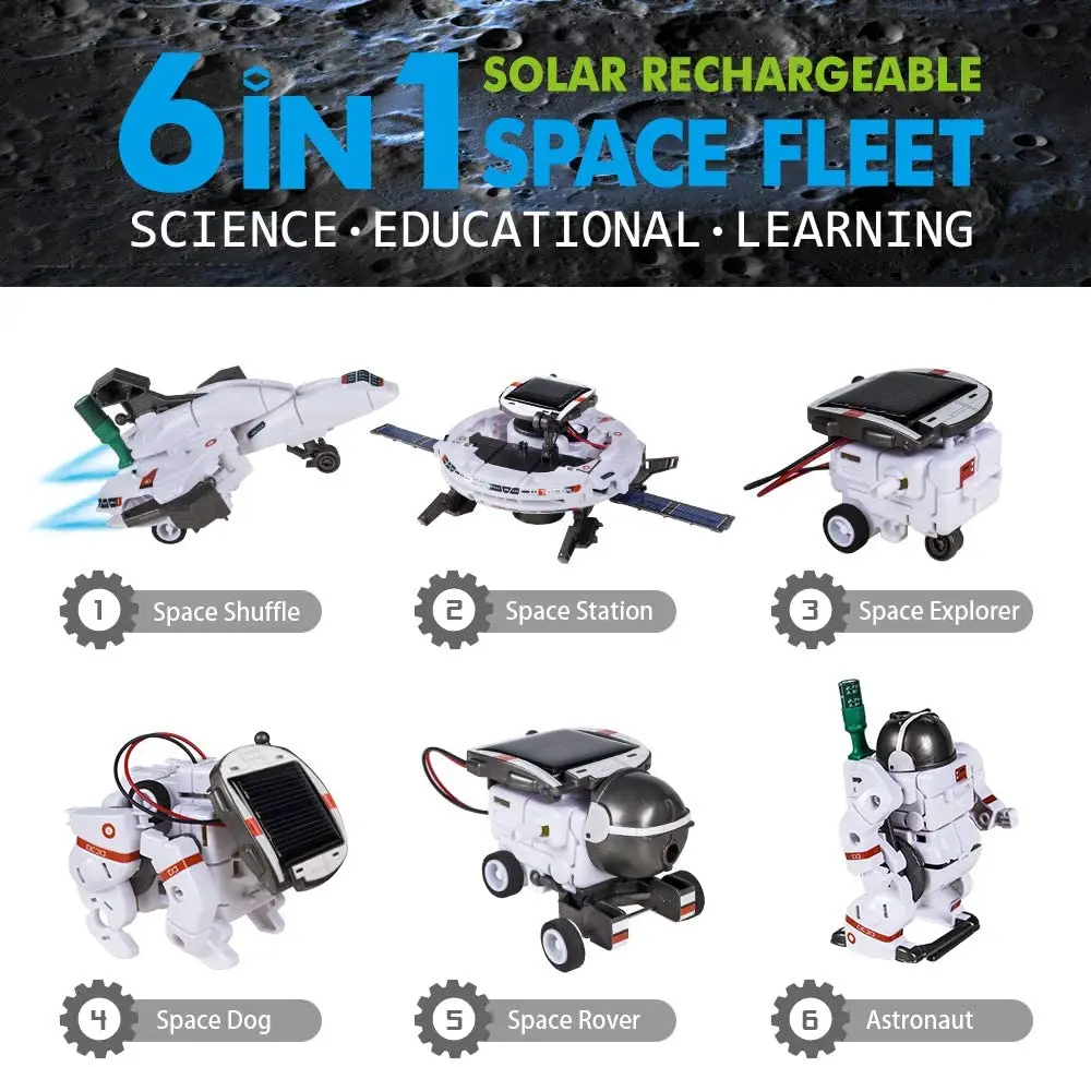 

6 In 1 Educational Solar Robot 190 Pieces Kit Solar Powered Motorized Engine and Gears DIY Assembled Blocks Toy For Kids