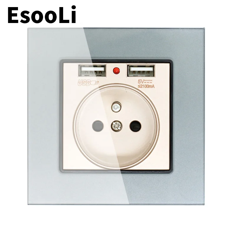 Настенная розетка EsooLi 16 А 2 USB порта 1 А|Электрические розетки| |
