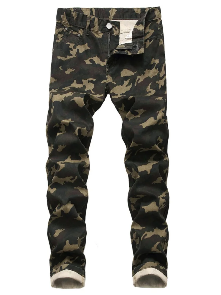 Новые эластичные камуфляжные джинсы в стиле милитари мужские узкие со средней