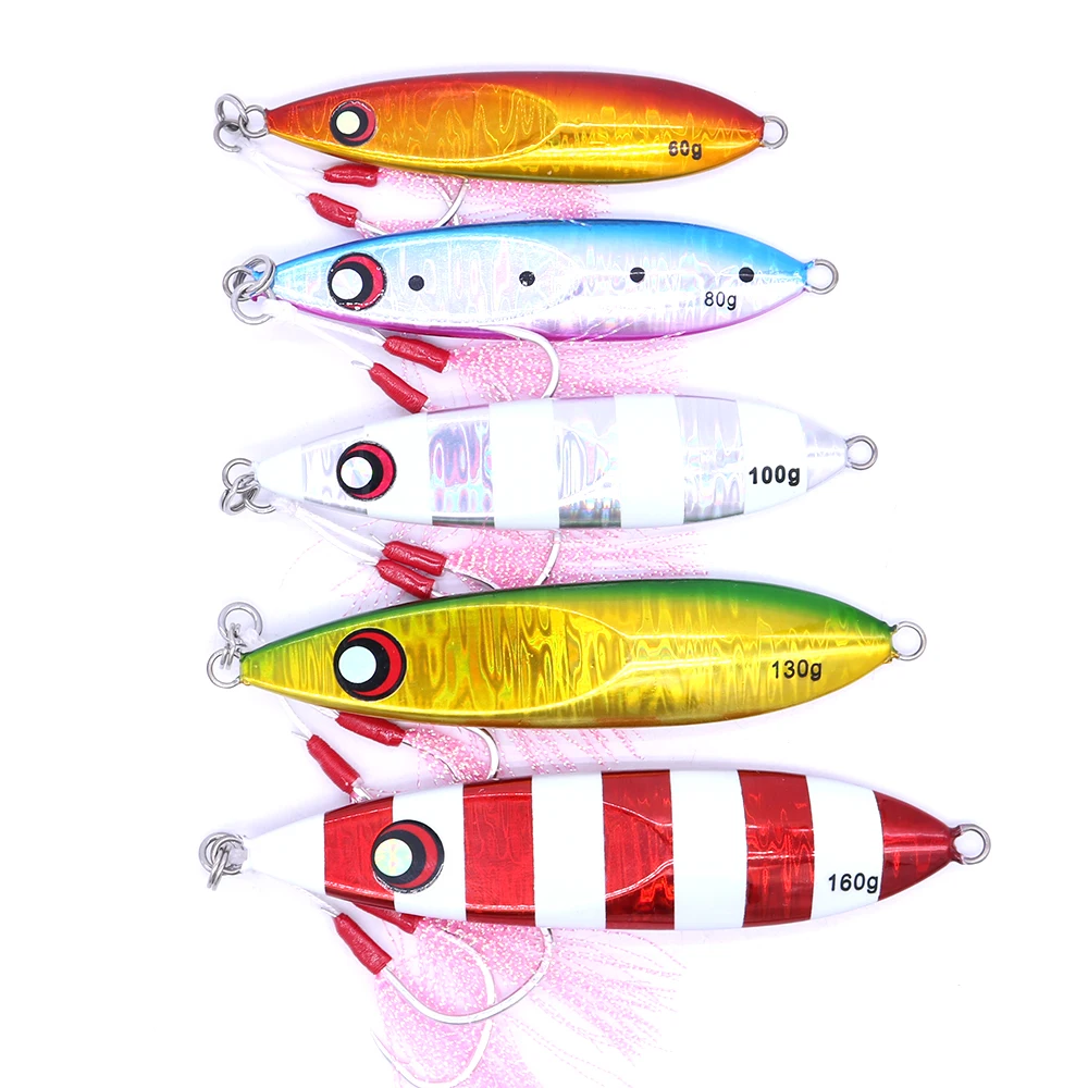 

Приманка для джиггинга CASTFUN, 60 г, 80 г, 100 г, 130 г, 160 г, 5 шт., металлическая джиг-приманка для медленного джиггинга, искусственная морская приманк...