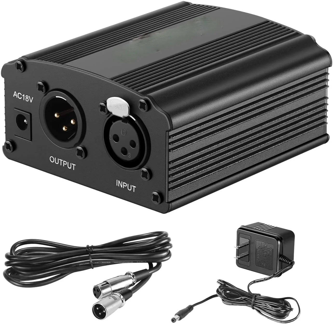 

48V Phantom Power Supply with Adapter, Bonus+XLR 3 Pin Microphone Cable for Any Condenser Microphone Music Recording Equipment
