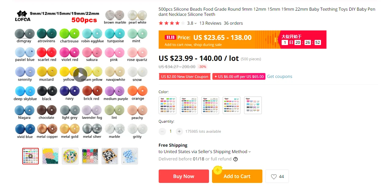 LOFCA 15mm 20pcs/lot Silicone Loose Beads Safe Teether Round Baby Teething Beads DIY Chewable Colorful Teething For Infant