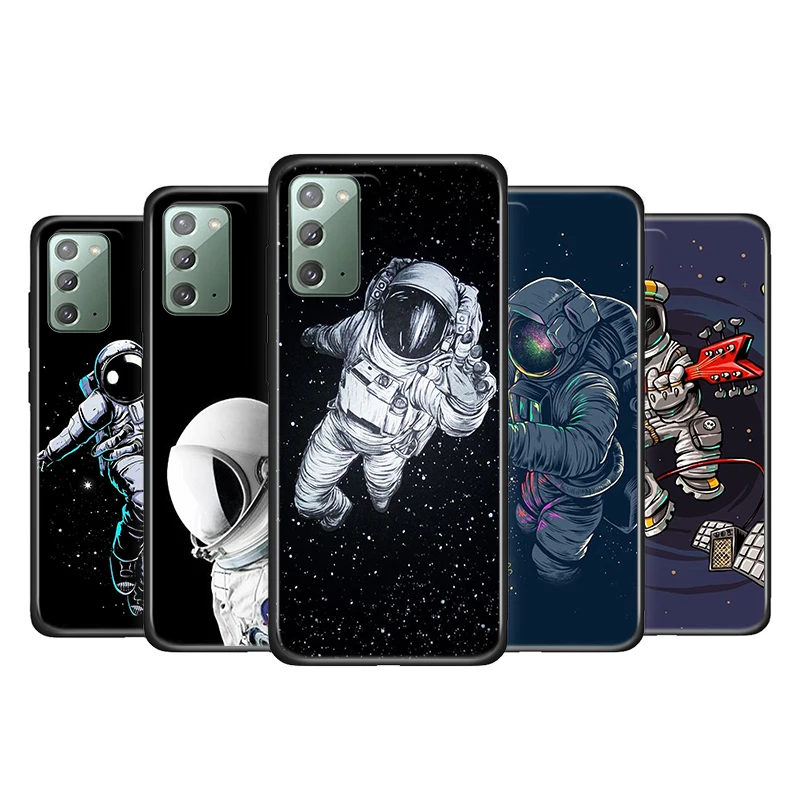 

Cartoon Space Astronaut for Samsung Galaxy Note 20 Ultra 10 Plus 5G M62 M60S M40 M31S M21 M10 F52 Soft Black Phone Case