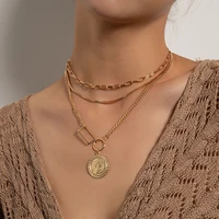 fashion portrait pendant necklace fashion temperament geometric multi layer pendant chain feminine charm necklace jewelry