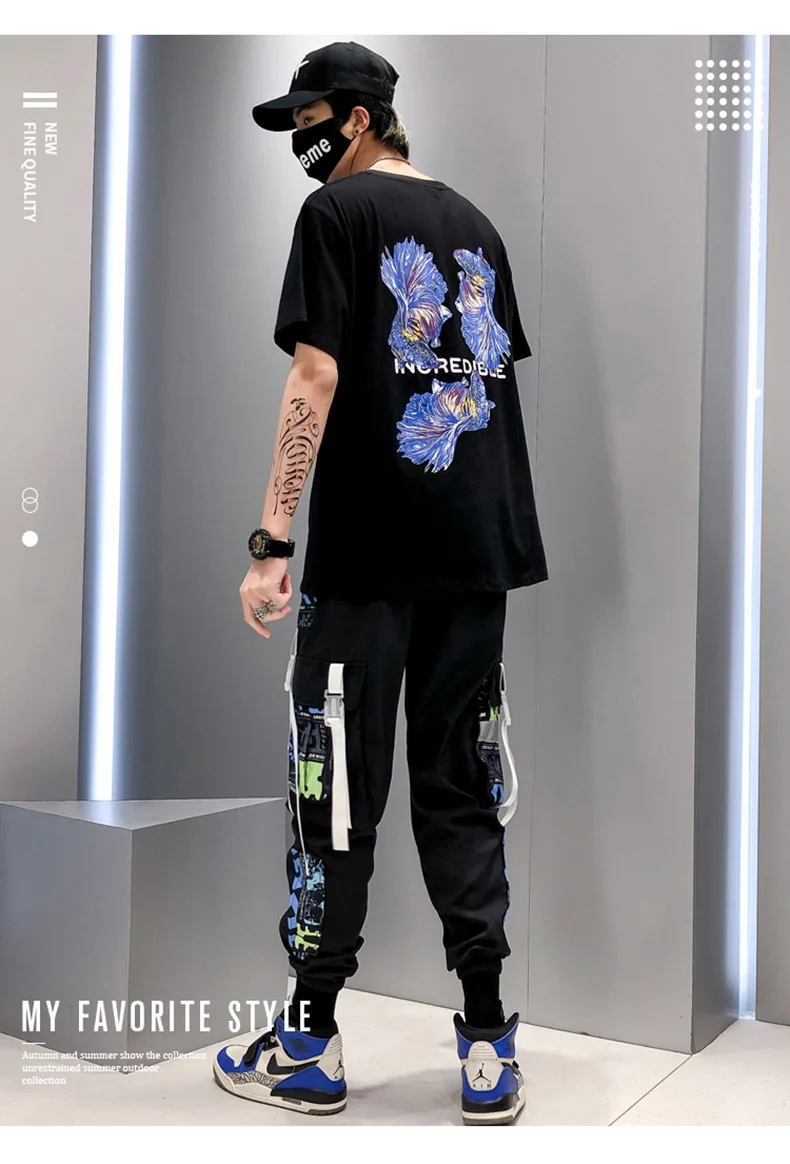 2021 модная уличная одежда Swag мужские светоотражающие свободные брюки карго в