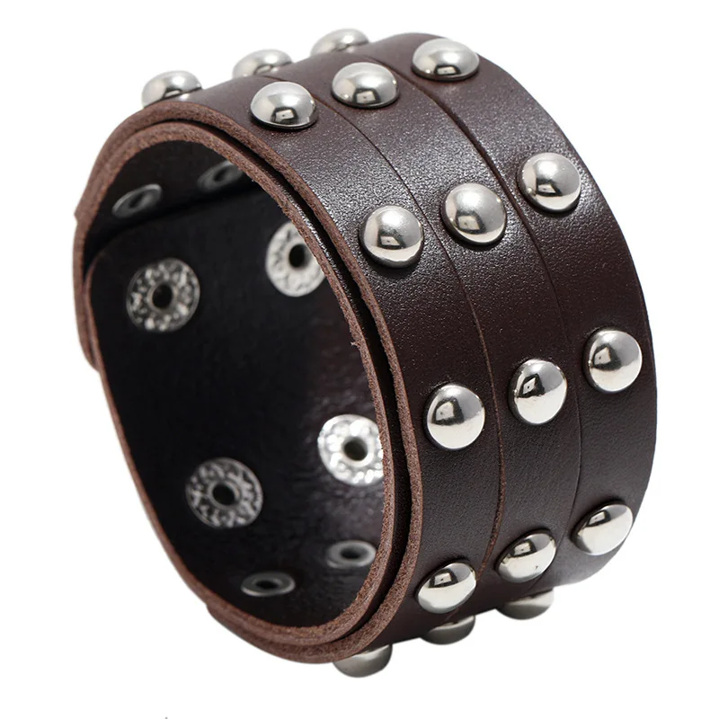 

Jessingshow Wide Genuine Leather Bracelet Men Brown Black Wide Cuff Bracelets & Bangle Wristband Vintage Punk Male Jewelry Gift