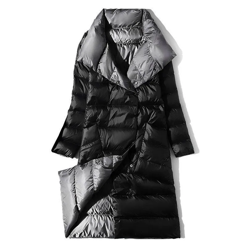 

Women's autumn/winter coat new style light and thin mid-length fashion slim-fit over-the-knee down jacket on both sides S-5XL