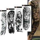 Водостойкие Временные татуировки на всю руку для мужчин и женщин, крутые ножки, искусство тигра, волка, черные рукава, большие поддельные наклейки, блестящие, несколько стилей