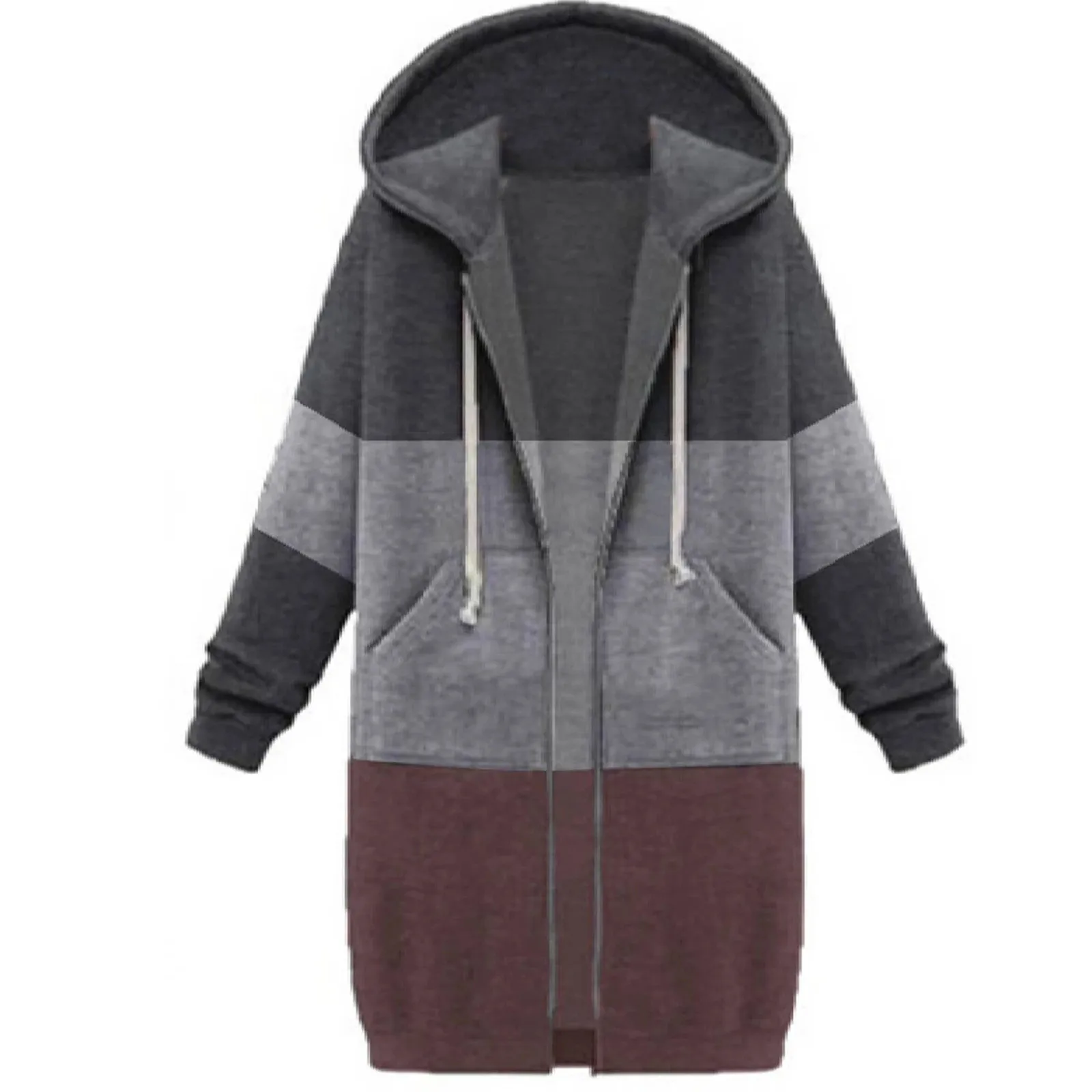 

2020 Autumn Winter Casual Women Fleece Patchwork Long Hoodies Sweatshirt Coat Pocket Zipper Hooded Jacket Tops Plus Size Outwear