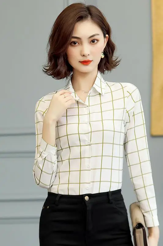 

2020 New Spring Female Long Sleeve Shirt Baitao Leisure Chequered Cunninghamia Shirt