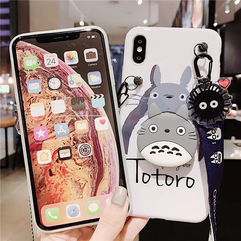 Для iphone XR 3D Тоторо мягкий чехол для iphone X XS max 8plus 7plus 6 6S 6p Симпатичные Монстры ТПУ задняя крышка+ игрушка+ ремень+ подставка