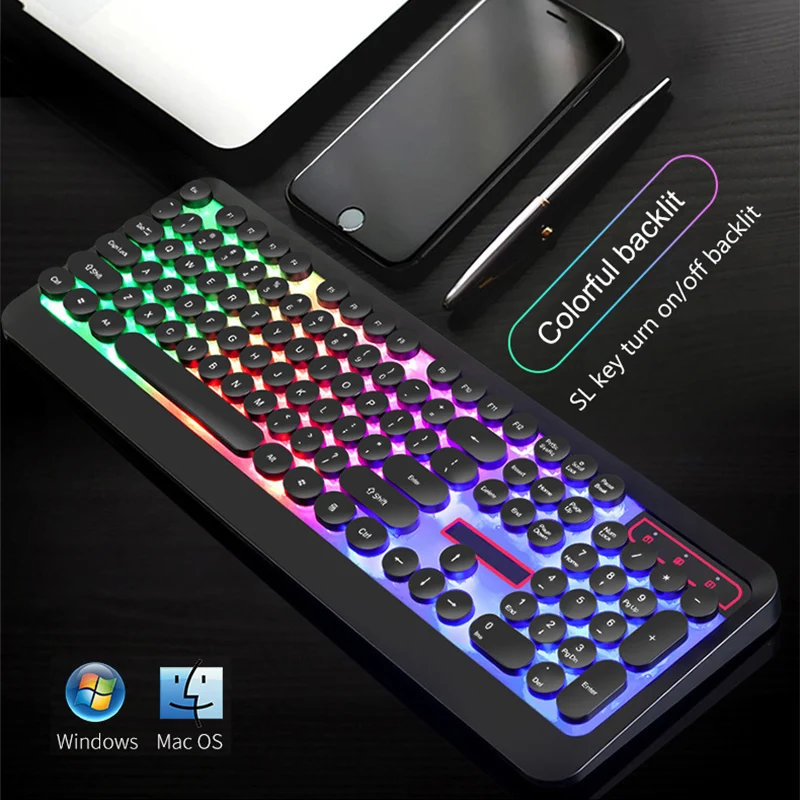 USB Проводная игровая клавиатура RGB Механическая с подсветкой ощущение клавиатуры для Macbook lenovo круглые брелки PC компьютерная клавиатура геймер