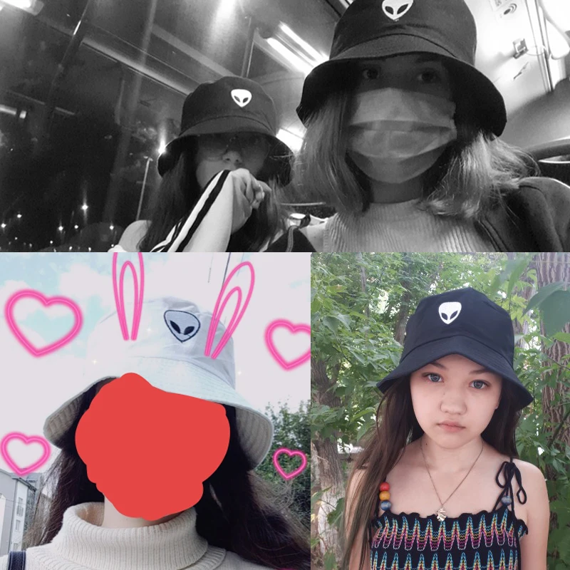

Unisex Embroidery Aliens Foldable Bucket Hat Women Men Beach Sun fishing hat Bob Summer Outdoor fisherman hat gorro pescador