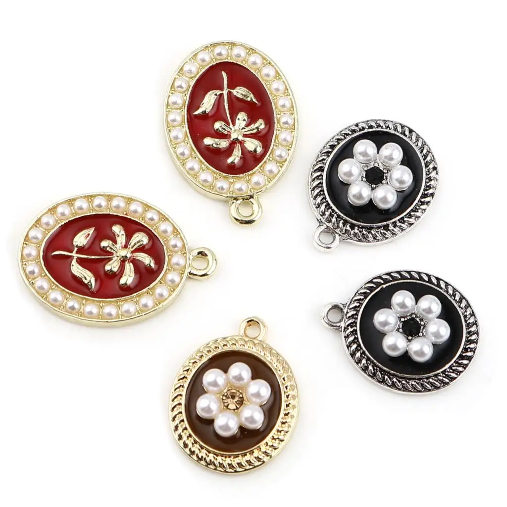 

Vintage Gold Color Metal Chamrs Rectangle Oval Flower Leaves Enamel Imitation Pearl DIY Making Women Earrings Jewelry,2-5PCs