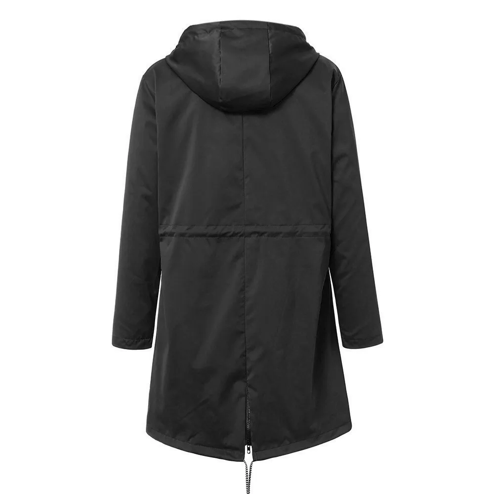 

Newest Long Jackets Women Solid Rain Jacket Outdoor Plus Size Femme Waterproof Hooded Windproof Loose Coat Drawstring Casual Top