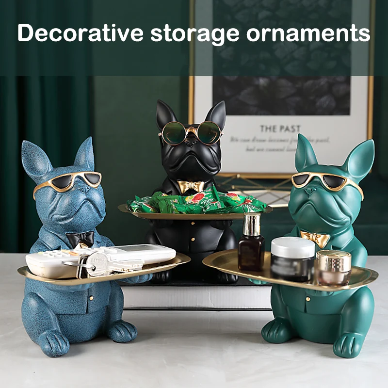 

Bulldog Statue Table Ornament Retro Sculptures Home Room Desktop Decor Multifunction Storage Miniatur Piggy Bank 23.5x19x20cm TB