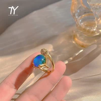fox head golden opening rings for woman with color changing design 2021 new fashion unusual ring for korean jewelry party girl