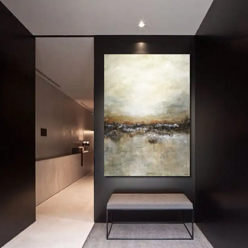Koop Grote Kunst Verticale Landschap Schilderij Moderne Abstracte Wall Art Bruin Tan Kunstwerk Olieverfschilderij Grote Kunst Kunst Art