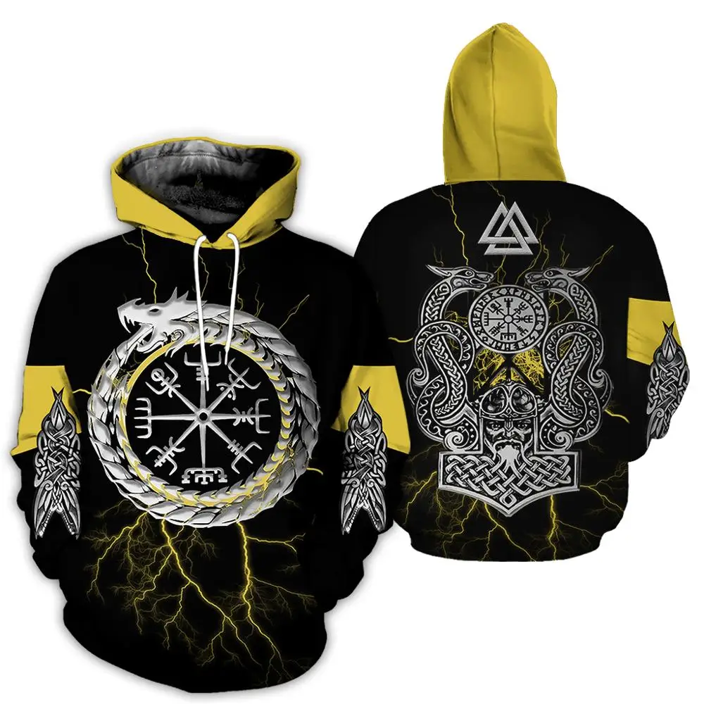 

Новинка 2019, лидер продаж, модная толстовка с капюшоном в стиле викингов и татуировками, желтый свитшот в стиле унисекс с 3D-принтом викингов, ...