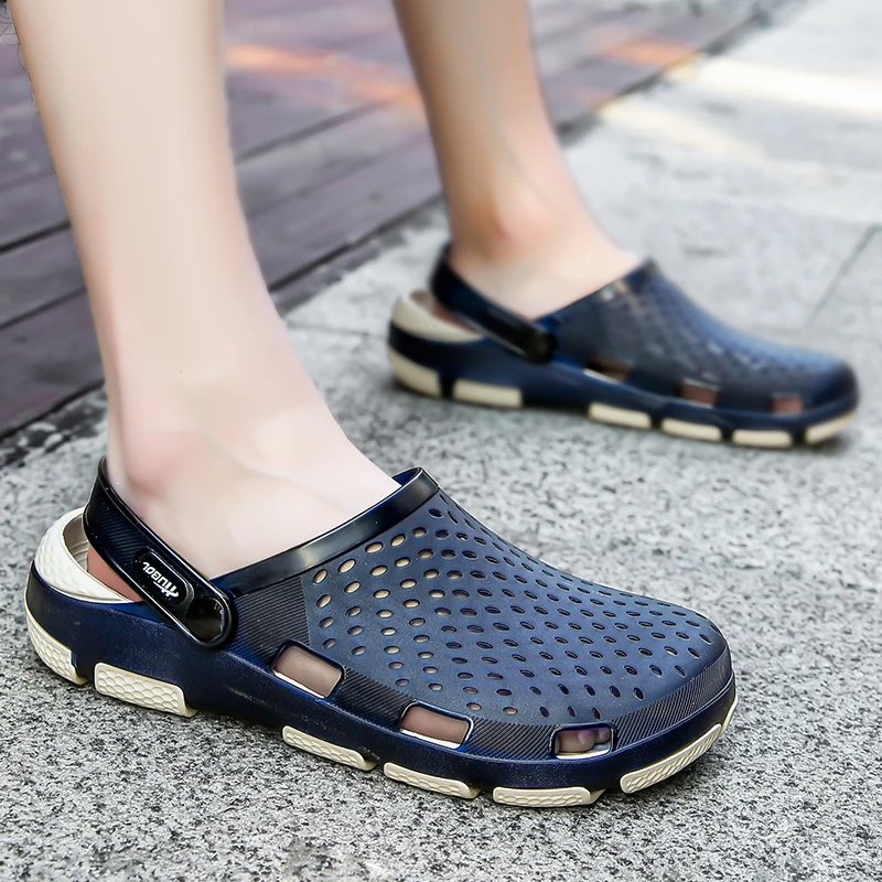 

Мужские дышащие пляжные шлепанцы, темно-синие Повседневные слипоны, сандалии на плоской подошве, обувь для лета, 2021
