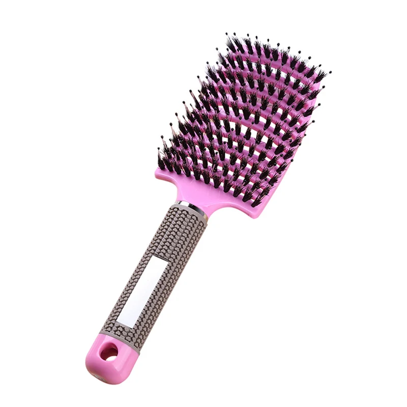Pink With Hair Массажная расческа для волос, расческа для волос, нейлоновая щетина, Женская влажная кудрявая расческа для волос, для салона, парикмахерские инструменты для укладки - Цвет: Pink With Hair