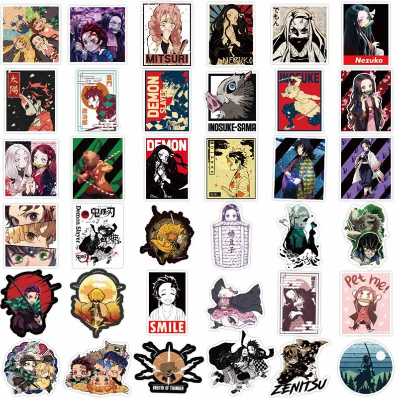 

100Pcs Japanese Anime Demon Slayer Girl Waterproof Stickers Skateboard Suitcase Guitar Motorcycle Graffiti Sticker Kid Toy