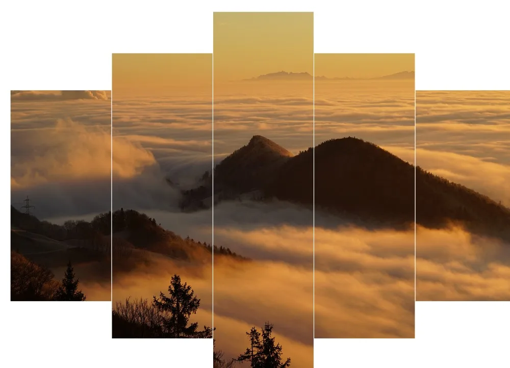

Print 5 canvas art posters and print mural mountain top view cloud modular living room home decoration framework decor