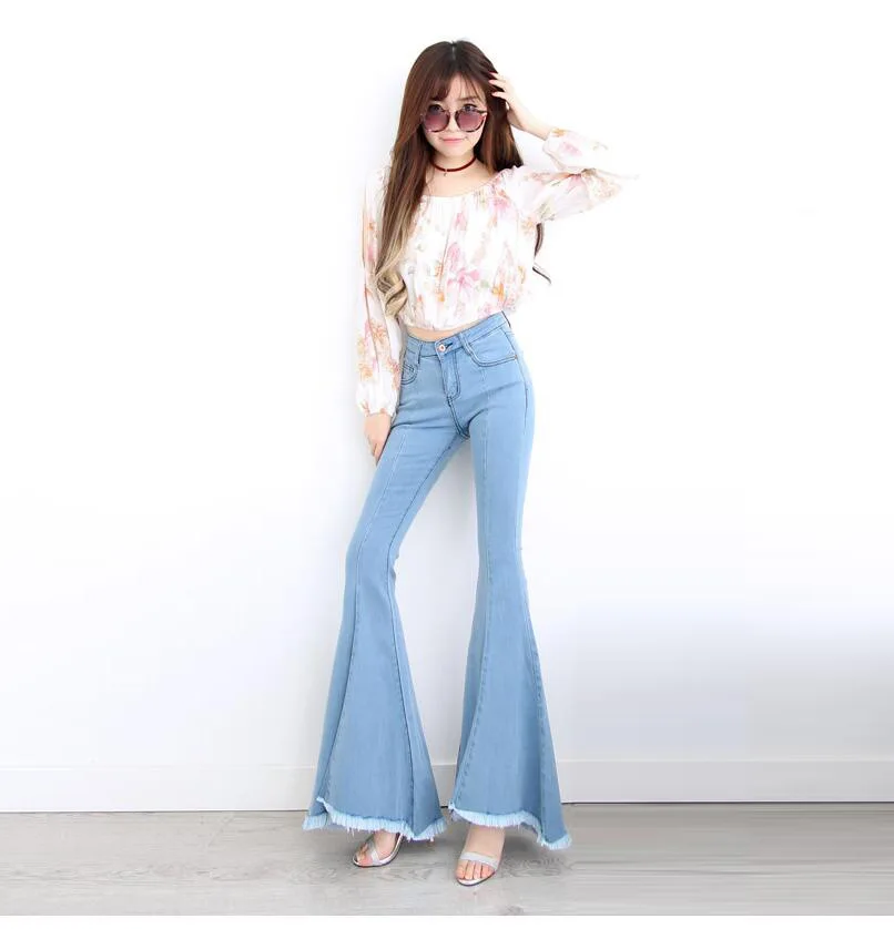 Новинка расклешенные джинсы для женщин Подиумные в ретро стиле обтягивающие