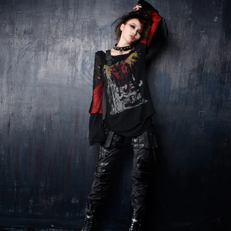 Панк рейв женский Готический кардиган с длинными рукавами принтом Футболка