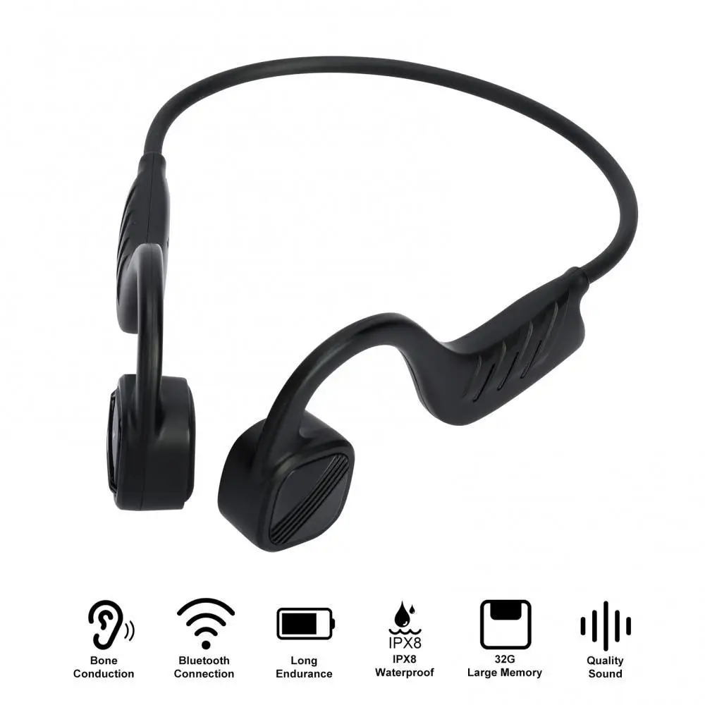 

32G Bone Conduction Headphones Wireless Bluetooth-compatible Sports Lightweight IPX8 Waterproof Headset w/Mic Outdoor Earphones