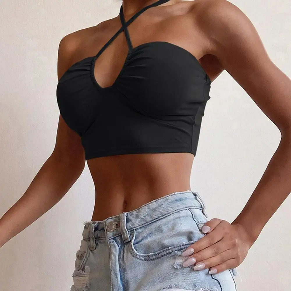 Casual Sexy Sleeveless Tank Top Women Backless Bustier Tops Friends Festival Mint Yellow Black Summer Woman Crop 2019 | Женская одежда