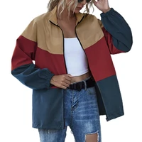 dropshipping autumn coat stand collar windbreaker korean style color block cardigan lady jacket for daily wear